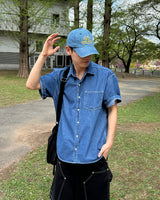 Parallel denim short sleeve shirt