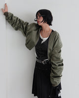 Stripe Layered Shirring Cardigan