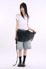 Ocean blue bermuda denim pants
