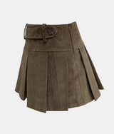 Pleated Corduroy Belt Skirt