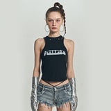 Halter Print Sleeveless Top [Black]