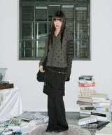 Dot Frill Jacquard Knit Cardigan - CHARCOAL MELANGE