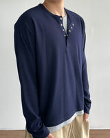 Rib Layered Henley Long Sleeve
