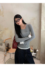 Pocket Layered Round Long Sleeve T-Shirt