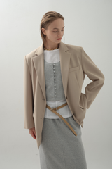 Glossy Wide Jacket_Beige