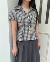 Ashen Checkered Collar Pintuck Shirt