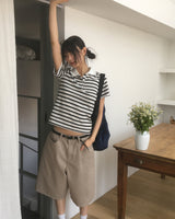 Nama Stripe Polo Collar Short Sleeve T-shirt