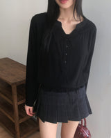 [MADE] モアンヘンリーネックボタンシャーリングブラウス