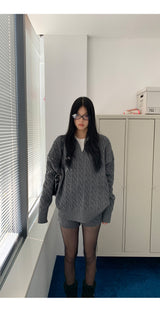 チャコールツイストウールニットパンツ2ピース