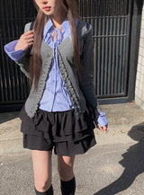イブフェイクレイヤードラッフルシャツカーディガン