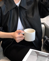 Rib Leather Blouson Jumper / 2 colors