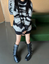 ZEBRA BLACK MARBLING BOXY MODERN HIP KNIT