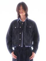 COATED KNIFE-SCRAPED HAND-WIPED DISTRESSED DENIM JACKET
