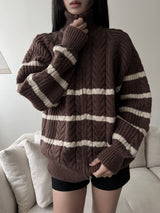 [UNISEX/Overfit] Crown hachi color combination striped high neck two-way zip-up (3 colors)