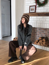 Hairy Multi Border Knit Beanie (2color)