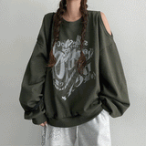 Needen Lettering Shoulder Slit Sweatshirt (4 colors)