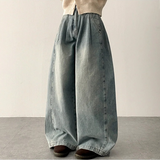 Allt Hem Snap Pin Tuck Washed Denim Wide Pants