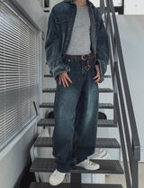 Kusi back band balloon denim pants