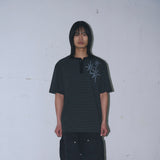 Untitled Starrynight Stripe Henley Neck Short Sleeve Black Charcoal