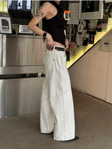 Stitch back strap wide denim pants(2color)