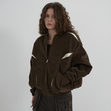 コーデュロイコントラストキルトブルゾン - ブラウン