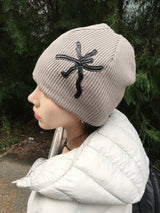 Grid Leather Patch Waffle Beanie (2c)