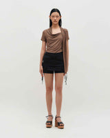 Cowl Neck Scarf T-Shirt _ BROWN