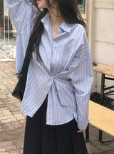 Today Loose Button Wrap Stripe Shirt (3color)