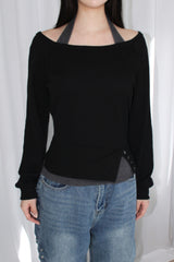 Layered halter neck off-shoulder sweatshirt set