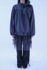Check ribbon tie blouse (2color)