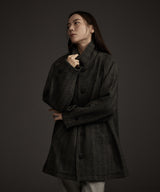 W BALMACAAN HERRINGBONE WOOL CASHMERE HALF COAT BLACK