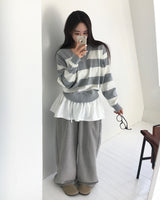 [MADE] striped deep V-neck knit