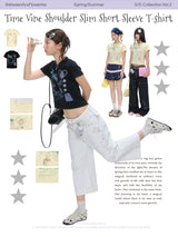 BETWEENAND "Magic Book" Two-tone Time Vine Fit Short T-Shirt Summer New Short Sleeve