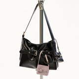 [SET] Medium Buckle Hobo Shoulder Cross Bag _ Black