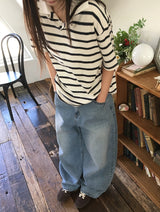カルディスボーダー襟付き半袖Tシャツ