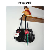 muva. Oil‑Wax Leather Retro Bowling Bag, Autumn Large‑Capacity Multi‑Pocket Genuine‑Leather Shoulder Bag for Women, New Arrival Sep 3