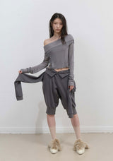 Curved Cut Layered Tee / Charcoal