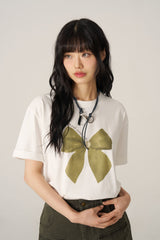 レタリングリボン半袖Tシャツ