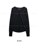 Lower See-through Hook V-Neck Long Sleeve
