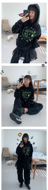 キャット&ドッグインスイートホームフーディー - ブラック