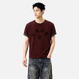 ロールアップスリーブクロップド半袖Tシャツ クラックソーラー バーガンディ