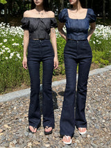 Selvedge denim spandex high waist bootcut pants (Denim)