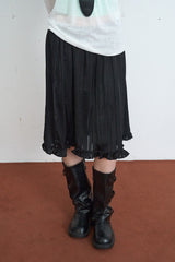 Satin Frill Midi Skirt (Black)