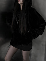 mink fur two-way hooded zip-up (2color)