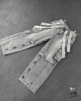 6X Zipper Detail Cargo Denim Pants (Light grey)