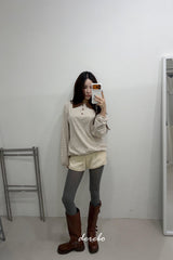 ウールナッピングカラーストライプロングスリーブTシャツ