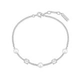 silver cube and pearl bezel rhodium plating + 925 silver bracelet B069-02H
