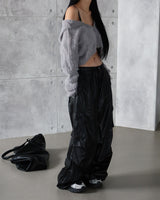 leather cargo string jogger wide pants
