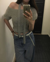 [ORIGINAL] HOLLY TIE SHORT-SLEEVE KNITTED SET