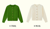 Round neck knitted cardigan sweater with regular shoulder and woolen fabric
